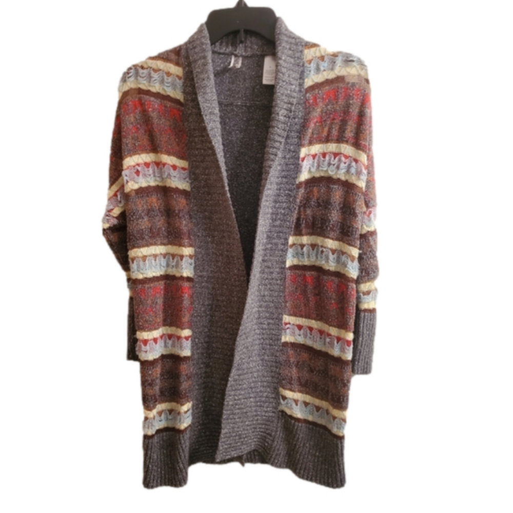 BKE Gray and Multicolor Knit Cardigan